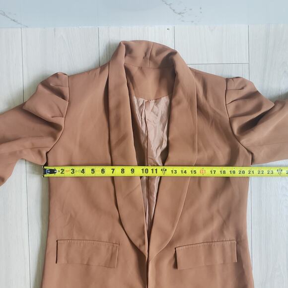 Womens Blazer XL Brown Open Front Long Sleeve Padded Shoulder Suit Jacket Casual - Picture 2 of 6